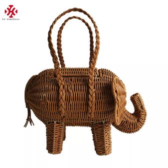 Xh Oem/Edm Handmade Leisure Handbag Animals Elephant Shape Plastic Resin Wicker Rattan Basket Summer Beach Bag Totes | Rusticozy UK
