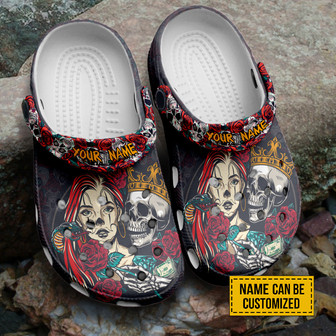 Customized Couple Skull Art Crocs Crocband Clogs Shoes - Monsterry