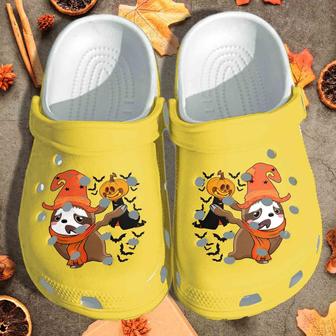 A Sloth Is Afraid Of Pumpkin Ghost Shoes - Funny Halloween Pumpkin Clog Birthday Gift - Monsterry