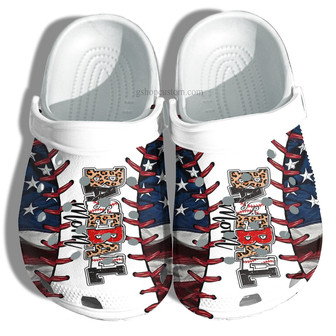 America Baseball Mom Leopard Clog Shoes Gift Mommy- Baseball Mom Lover Usa Flag Shoes Gift Women - Monsterry