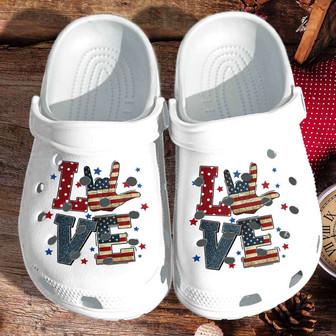 American Flag Love Sign Language 4Th Of July Clogband Clogs - Monsterry