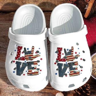 American Flag Love Sign Language 4Th Of July Crocband Clogs - Monsterry UK