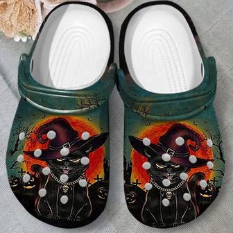 Angry Black Cat At Night Shoes Clogs Halloween Gifts For Men Women - Monsterry