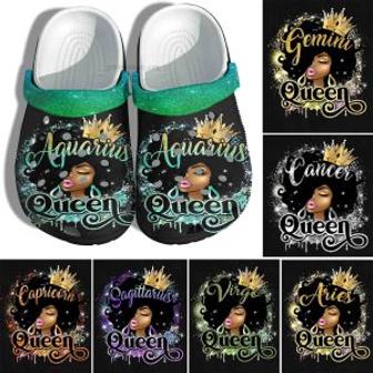 Aries Zodiac Black Queen Birthday Shoes Gift Men Women - April Birthday Black Girl Shoes Croc Clogs - Monsterry CA