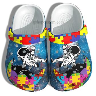 Astronaut Autism Genius Shoes - Puzzel Light Autism Awareness Shoes Croc Clogs Gifts For Son - Monsterry CA
