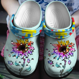 Autism Awareness Be Kind Sunflower Puzzle Crocband Clog Shoes For Men Women - Monsterry