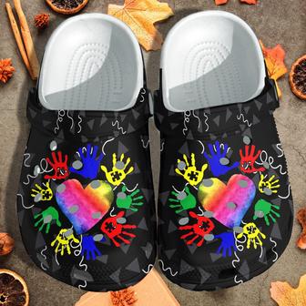 Autism Awareness Colorful Hand With Heart Love Shoes - Be Kind Shoes Clogs Gifts For Mother Day - Monsterry AU