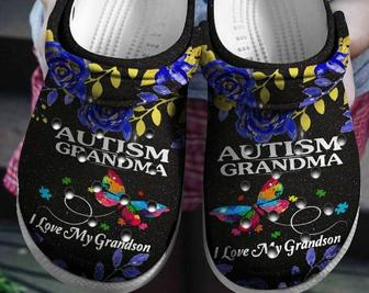 Autism Awareness Day Butterfly Autism Grandma I Love My Grandson Puzzle Pieces Crocband Clog Shoes - Monsterry UK