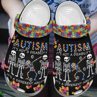 Autism Awareness Day Skeleton Dabbing Autism Puzzle Pieces Crocband Clog Shoes - Monsterry AU