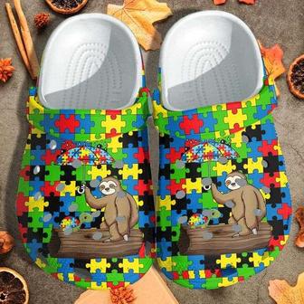 Autism Awareness Day Sloth And Turtle Puzzle Pieces Crocband Clog Shoes - Monsterry AU