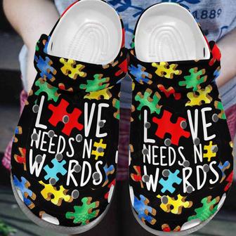 Autism Awareness Love Needs No Words Crocband Clog Shoes For Men Women - Monsterry