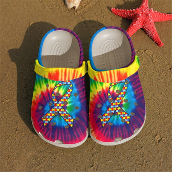 Autism Awareness Ribbon Tie Dye Color Clogband Clog Shoes - Monsterry