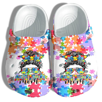 Autism Mom Puzzel Rainbow Shoes - Customize Autism Awareness Shoes Clog Clogs Gift Mother Day - Monsterry