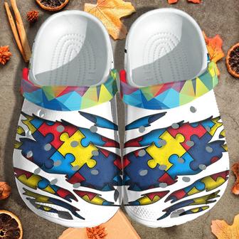 Autism Puzzel Tear Style Shoes Vintage - Autism Awareness White Shoes Croc Clogs Gifts For Son - Monsterry AU