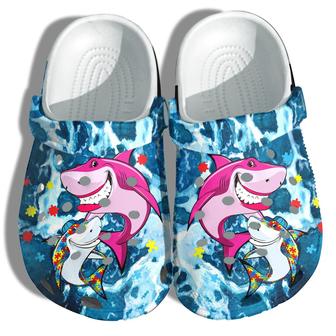 Autism Shark Mom And Shark Baby Beach Shoes - Autism Awareness Shark Ocean Blue Shoes Croc Clogs - Monsterry UK