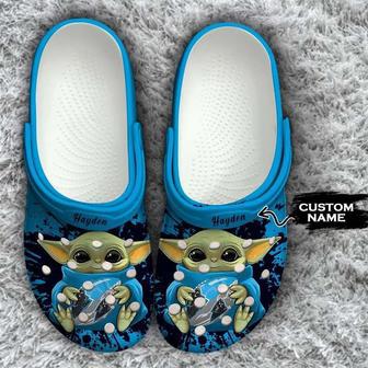 Baby Yoda Carolina Panthers Custom Name Crocband Clog | Favorety UK