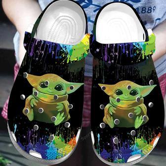 Baby Yoda Watercolor Black Clogs Shoes | Favorety