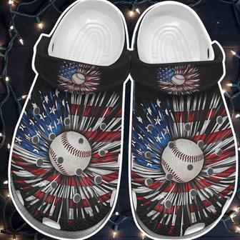 Baseball Ball Daisy Usa Flag Shoes Clogs For Batter Girl - 4Th Of July Usa Flag Custom Shoes Clogs - Monsterry AU