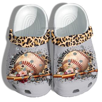 Baseball Grammy Leopard Skin Flower Shoes For Mother Day - Baseball Grandma Shoes Croc Clogs Customize Name - Monsterry