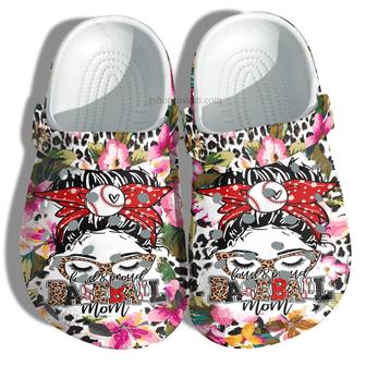Baseball Mom Flower Cow Shoes For Wife Mom Grandma - Baseball Mom Cow Shoes Croc Clogs - Monsterry DE