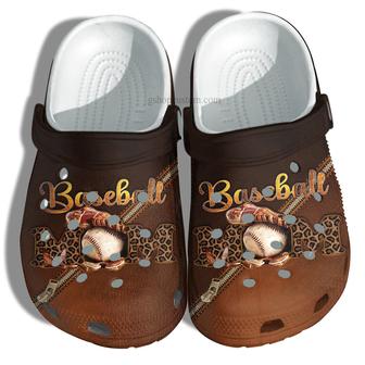 Baseball Mom Leopard Leather Shoes For Wife Mom Grandma - Baseball Mom Shoes Croc Clogs - Monsterry CA