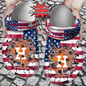 Baseball Personalized Hastros American Flag Breaking Wall Clog Shoes - Monsterry