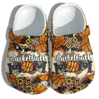 Basketball Mom Clog Shoes Leopard Sunflower Style - Basketball Cheer Up Daughter Player Mom Shoes Gift Mommy Birthday - Monsterry