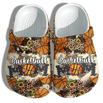 Basketball Mom Croc Shoes Leopard Sunflower Style - Basketball Cheer Up Daughter Player Mom Shoes Gift Mommy Birthday - Monsterry