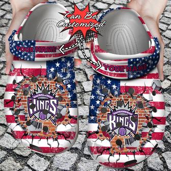 Basketball Personalized Skings American Flag Breaking Wall Clog Shoes - Monsterry