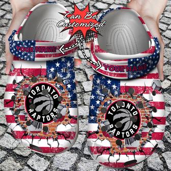 Basketball Personalized Traptors American Flag Breaking Wall Clog Shoes - Monsterry