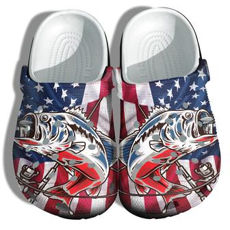 Bass Fishing Camping 4Th Of July Shoes Gift Men- Hook Fishing Sea Beach America Flag Shoes Gift Father Day - Monsterry
