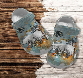 Bear Camping Compass Vintage Clog Shoes Gift Grandpa Father Day 2022- Camping Bear Shoes Clog Clogs Gift Men Women - Monsterry
