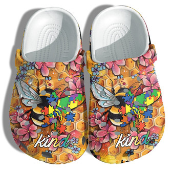 Bee Kind Flower Autism Puzzel Shoes Vintage - Autism Awareness Be Kind Shoes Clog Clogs - Monsterry