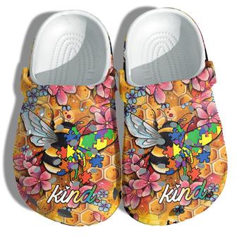 Bee Kind Flower Autism Puzzel Shoes Vintage - Autism Awareness Be Kind Shoes Croc Clogs - Monsterry