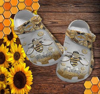 Bee Metal Flower Twinkle Croc Shoes For Women- Bee Kind Hippie Shoes Croc Clogs Birthday Customize - Monsterry