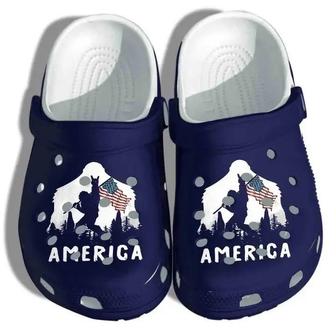 Bigfoot Holding Flag 4Th Of July America Flag Crocband Clogs - Monsterry UK