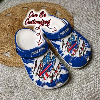Bills Personalized Bbills Football Ripped American Flag Clog Shoes - Monsterry UK