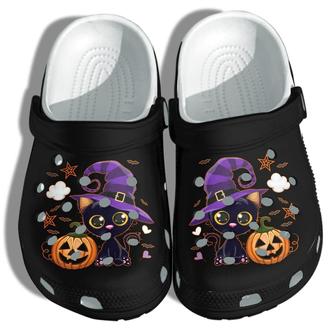 Black Cat And Pumpkin Halloween Shoes Clog Birthday Gift For Boy Girl - Monsterry UK