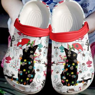 Black Cat Santa Hat Christmas Pattern Crocband Clog Shoes For Men Women - Monsterry DE