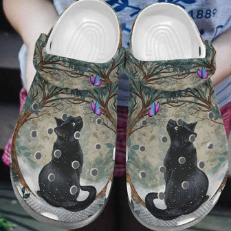 Black Cat Under The Tree Shoes Clogs Birthday Gift For Men Women - Monsterry