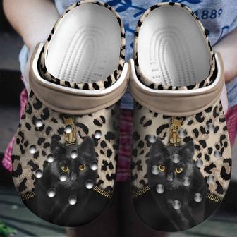 Black Cat Zipper Leopard Shoes Clogs Gifts For Men Women - Monsterry