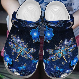 Blue Dragonfly Twinkle Shoes - Dragonfly Flower Blue Clog Clogs Shoes Gift Birthday Girl - Monsterry