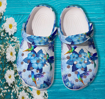 Blue Hummingbird Faith Love Clog Shoes Gift Grandma- Hummingbird Flower Shoes Clog Clogs - Monsterry