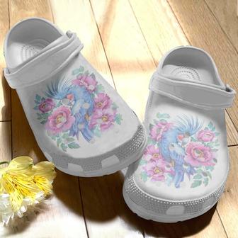 Blue Parrot With Pink Flower Shoes Clog Birthday Gifts For Girl Daughter Niece Friends - Monsterry CA
