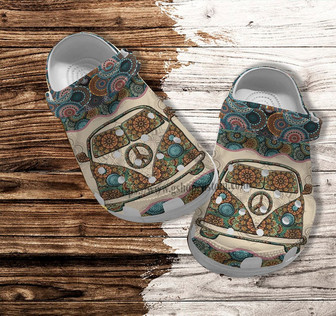 Boho Peace Bus Clog Shoes Gift Grandma- Hippie Bus Boho Vintage Shoes Clog Clogs Mother Day Gift - Monsterry