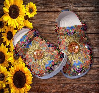Boho Trippy Sunflower Twinkle Croc Shoes - Hippie Peace Boho Flower Shoes Croc Clogs Customize Birthday Girl - Monsterry DE
