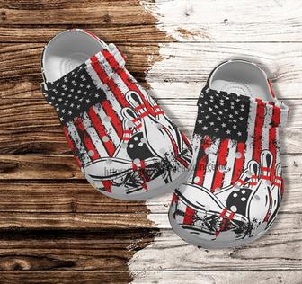 Bowling America Flag Croc Shoes Gift Father Day 2022- Bowling 4Th Of July Shoes Croc Clogs Gift Men Women - Monsterry CA