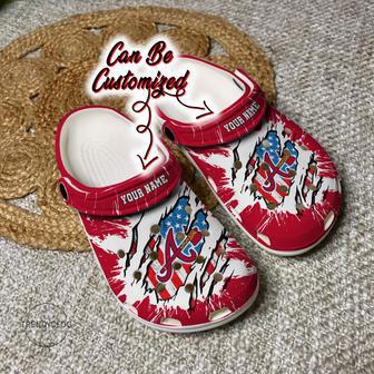 Braves Personalized Abraves Baseball Ripped American Flag Clog Shoes | Favorety CA