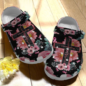 Breast Cancer Awareness Christian Cross Faith Clogband Clog Shoes - Monsterry