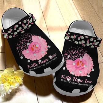 Breast Cancer Awareness Christian Faith Hope Love Daisy Flower Crocband Clog Shoes - Monsterry AU